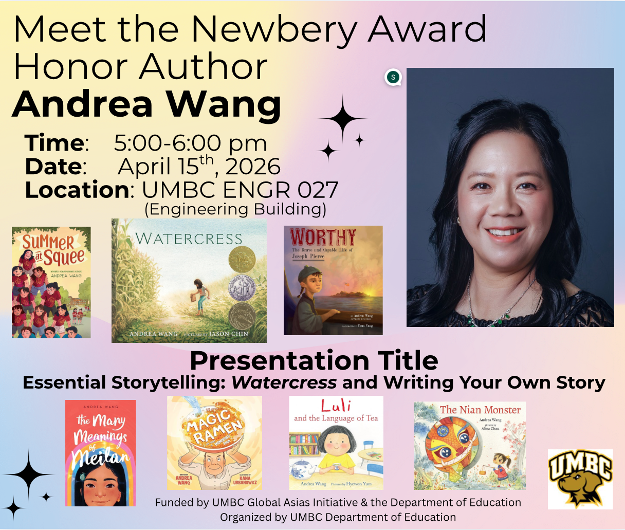 Andrea Wang and covers of some of her books.