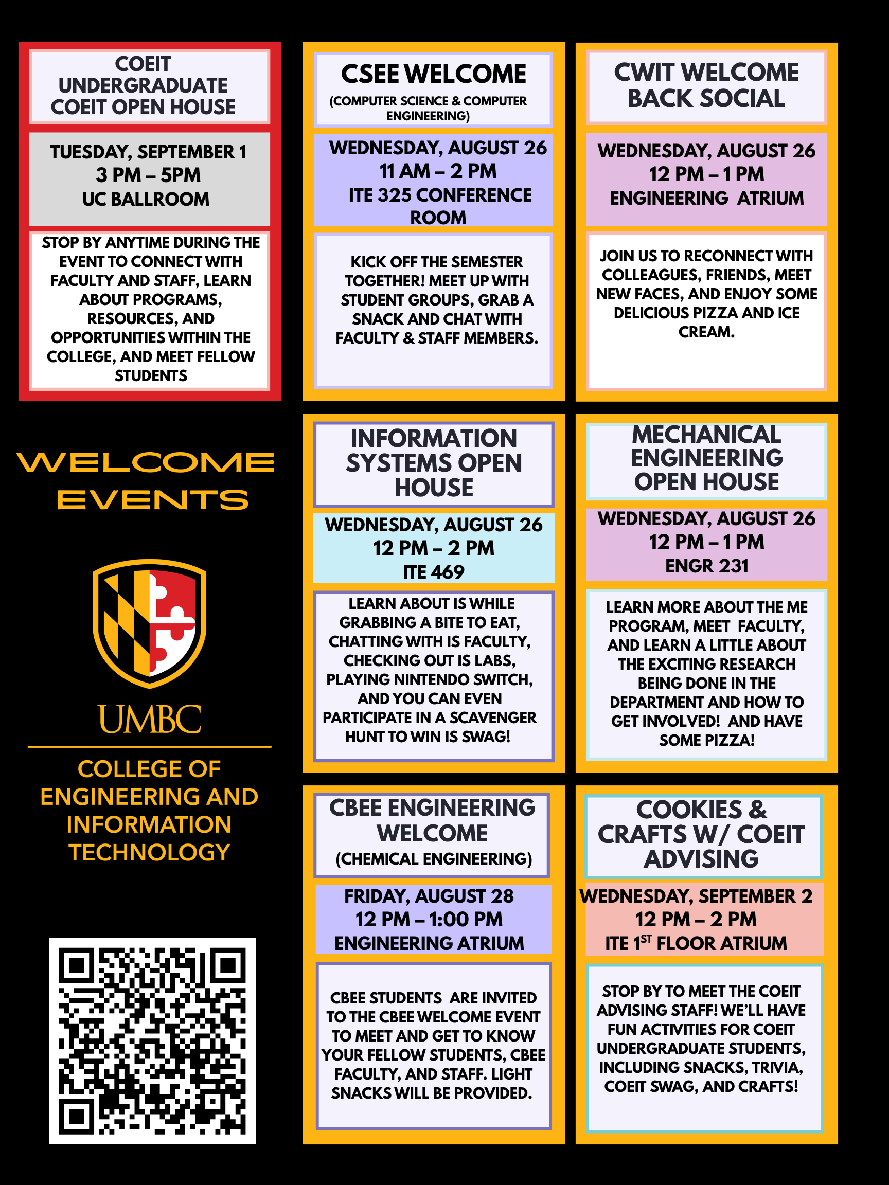 List of COEIT Welcome Events!