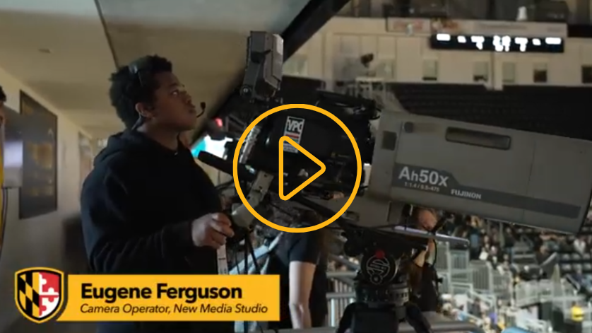 Eugene is filming behind the camera in the Chesapeake Employers Insurance Arena.