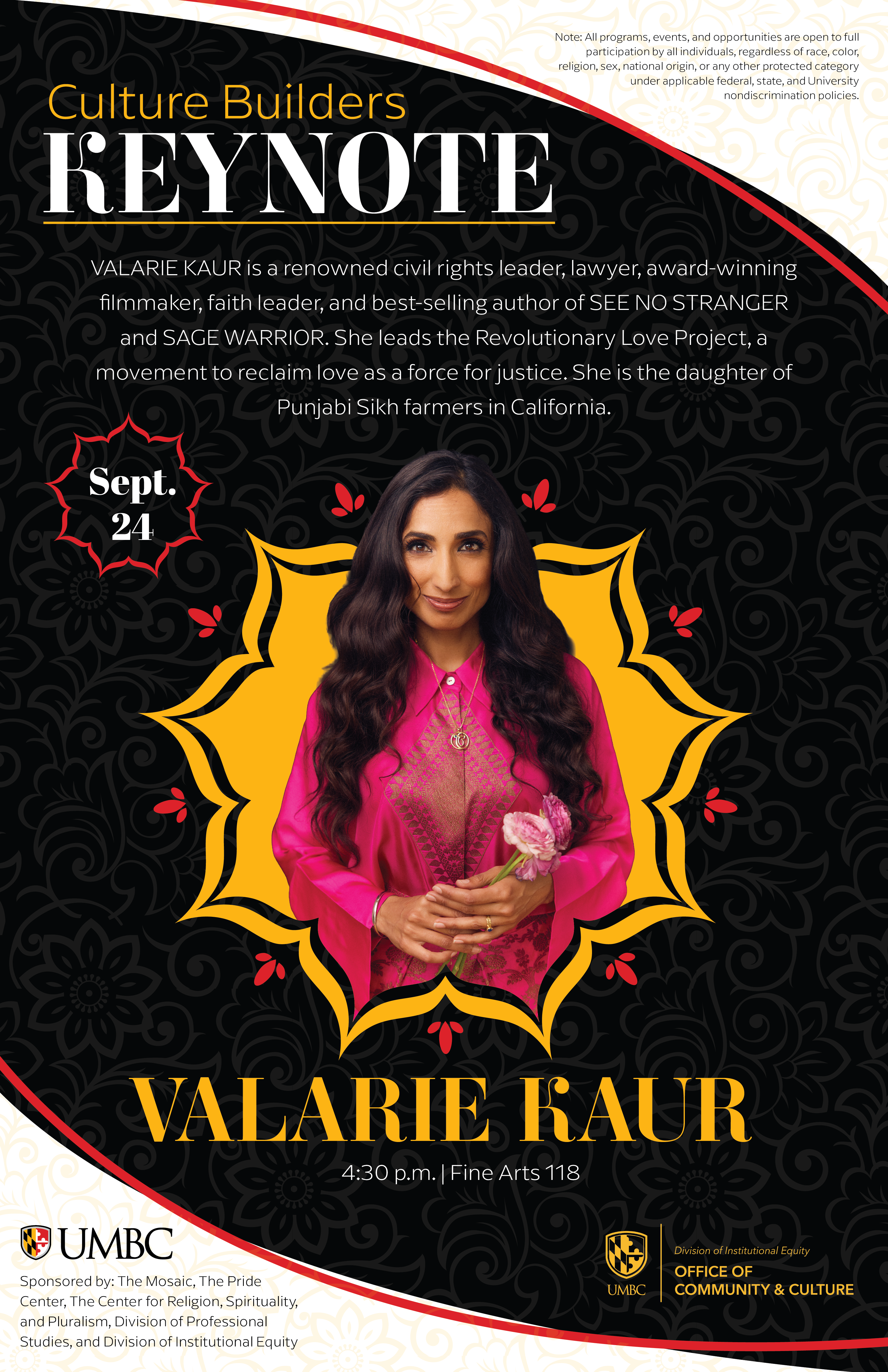 A flyer advertising an event with Valerie Kaur