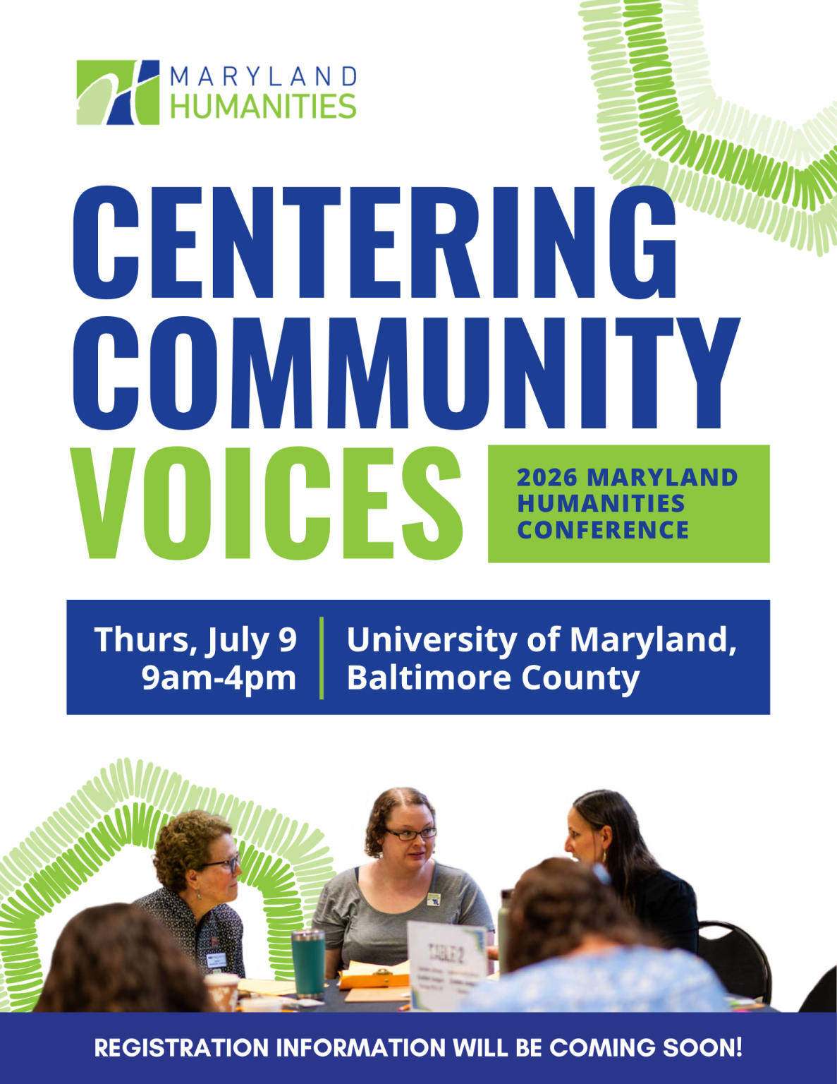 An image that promotes a humanities conference organized by Maryland Humanities that is taking place on July 9