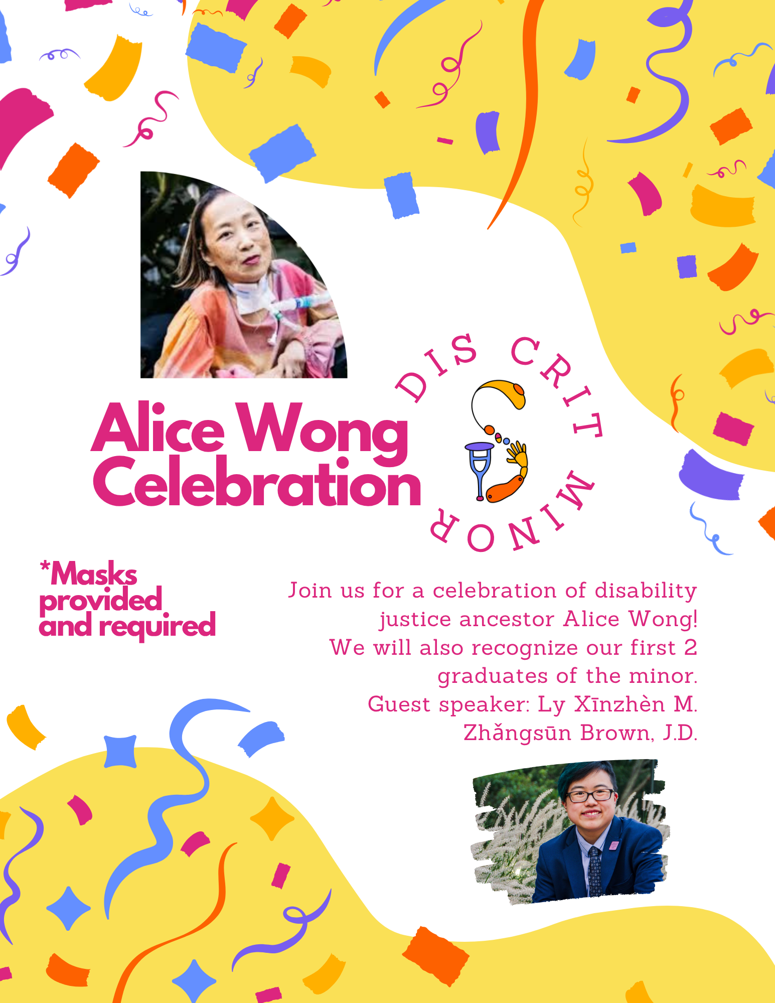 Celebration flyer with image of Alice Wong
