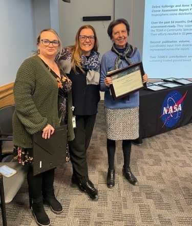 left to right, Debra Kollonige in green sweater, Antonia Gambacorta with blue patterned scarf, Anne Thompson in blue sweater.