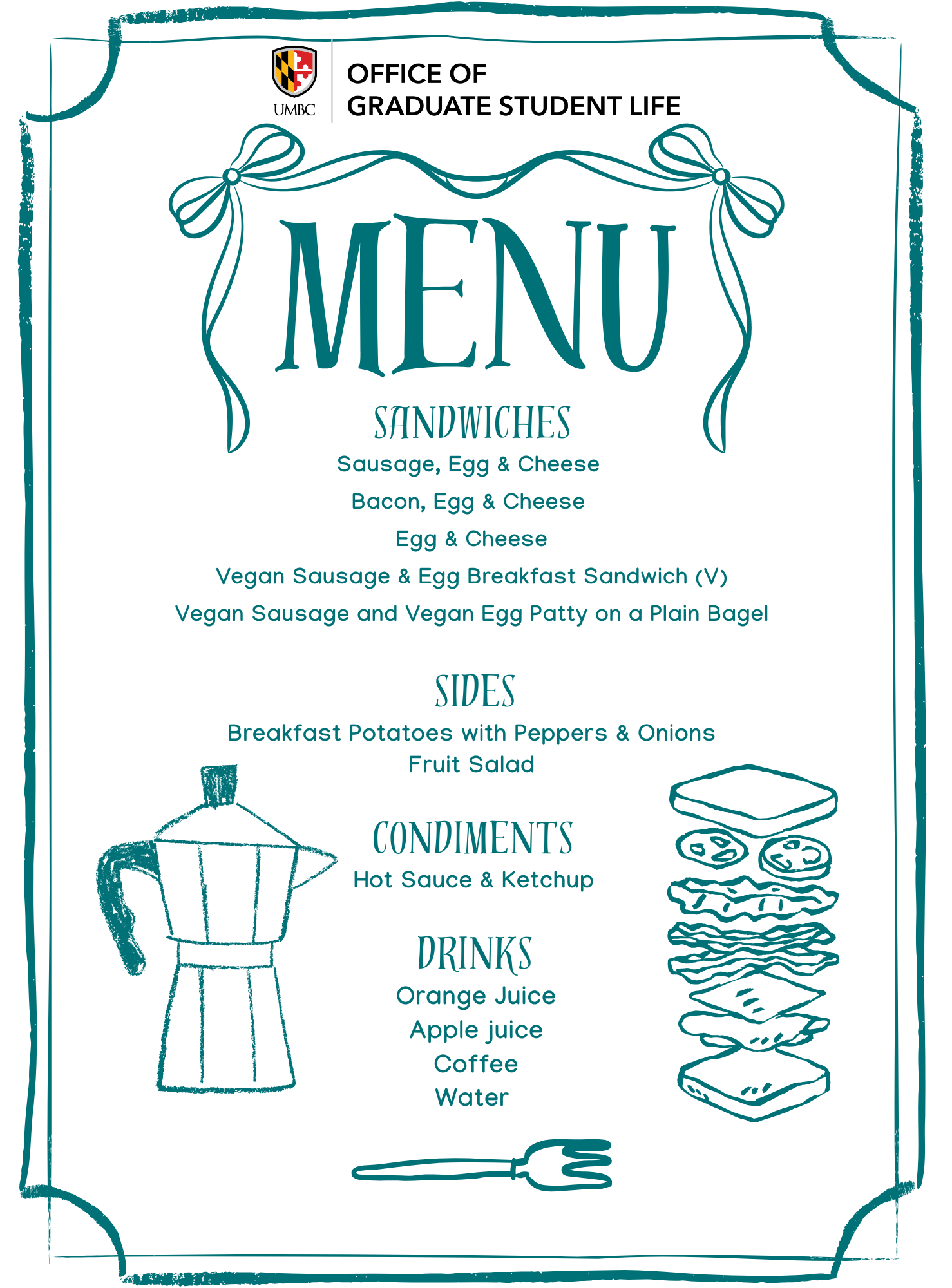 Menu with turquoise accents,