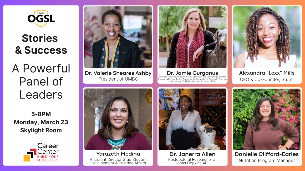 Design: The background is a purple-to-orange gradient. Each speaker has a professional headshot framed in a white rounded box with their name and title directly underneath.