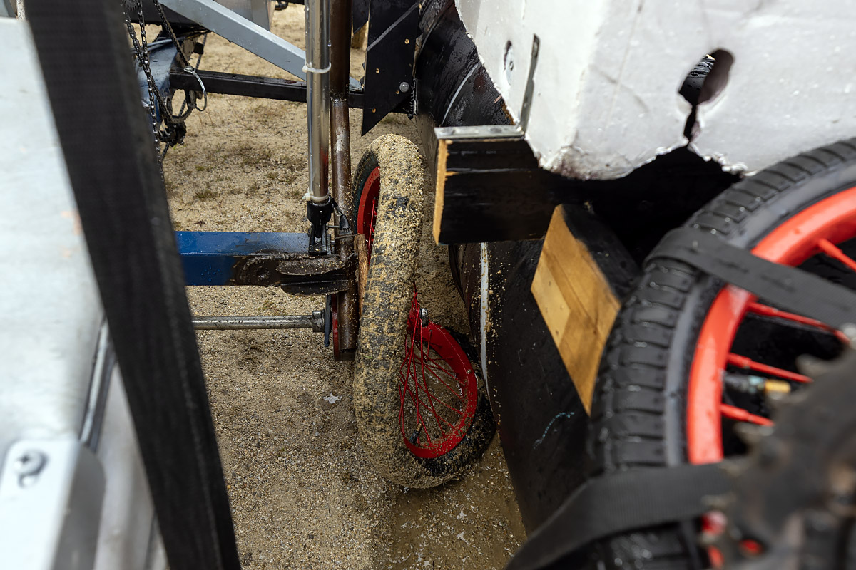Shown the tire that bend in the race.