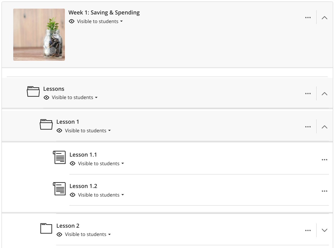 Image 1: Example of nested folders featuring addition level, starting with a Learning Module at the top