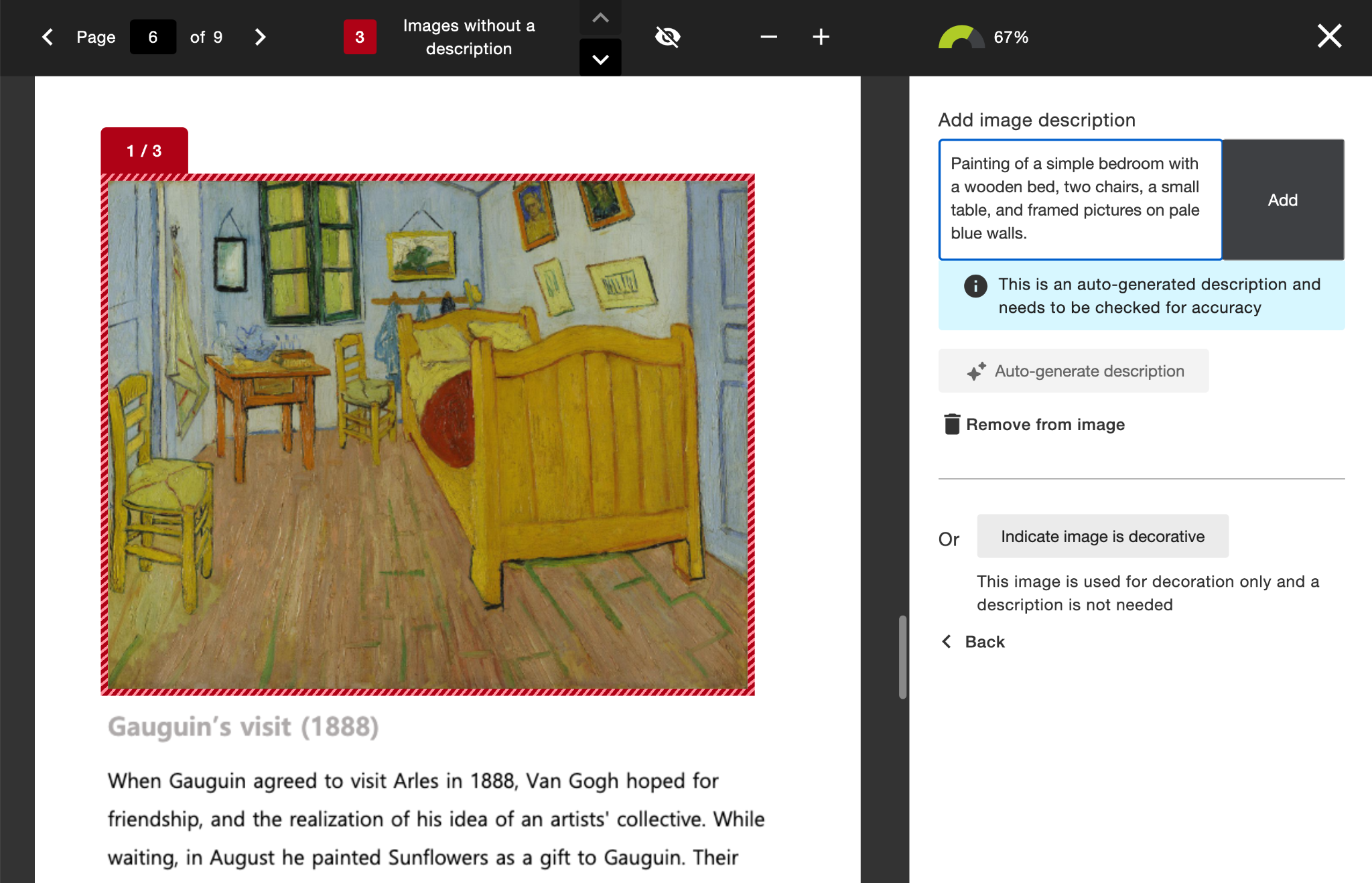 Add image descriptions in the Ally Instructor Feedback with an AI-suggested description.
