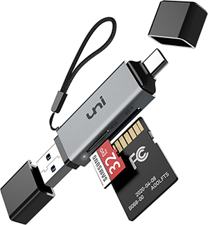 A manipulated image that shows the card reader, its USB and USB-C ports, and how the cards are inserted