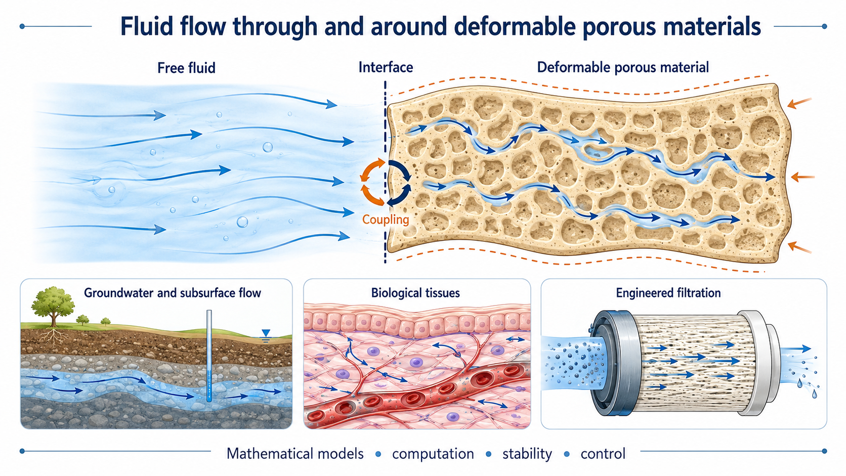 Diagrams illustrate several instances of fluid-structure interactions.