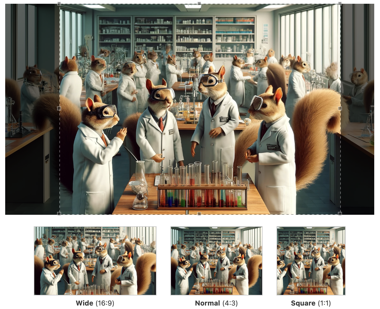 A screenshot of the new Feature Image crop screen showing the three versions of an image: Wide, Normal, Square