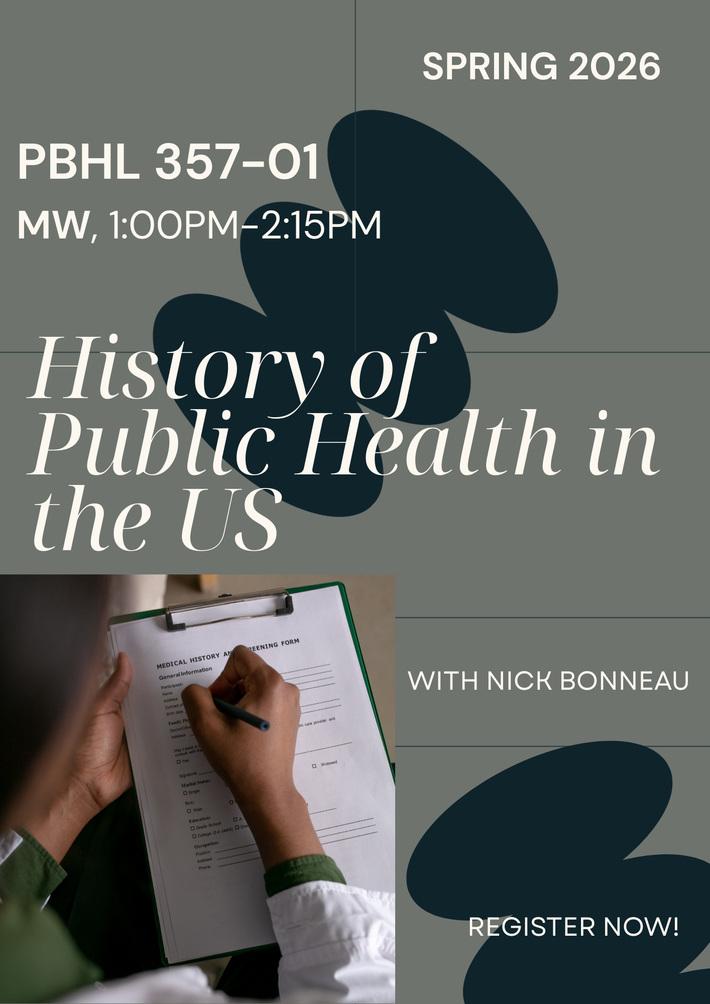 This course provides students with an abbreviated survey of the history of public health in that region of the world which is now the United States. From this historical perspective, we cover the epistemological, ethical, and legal dimensions of medicine at the level of populations. We begin with the biological, examining early responses to epidemics of infectious disease. We then move with innovations in sanitation and germ theory to the development of policy and institutions. Finally, we end our semester by looking at controversies in public health practice from the mid-twentieth century to the present. Students engage with written and artistic historical documentation related to public health concepts and events.