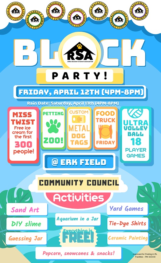 RSA Block Party Today! · Residential Life · myUMBC