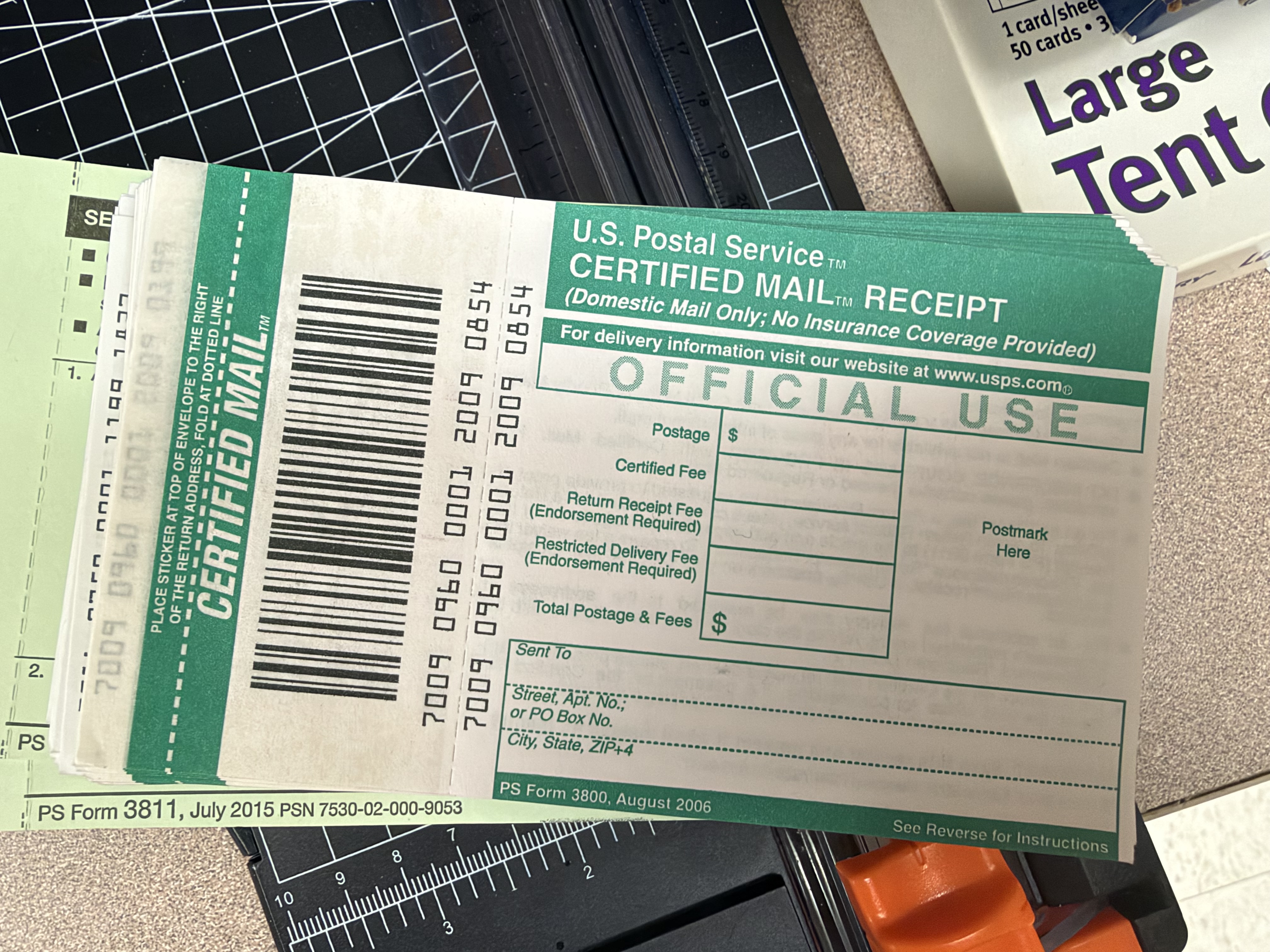 Certified Mailing receipts