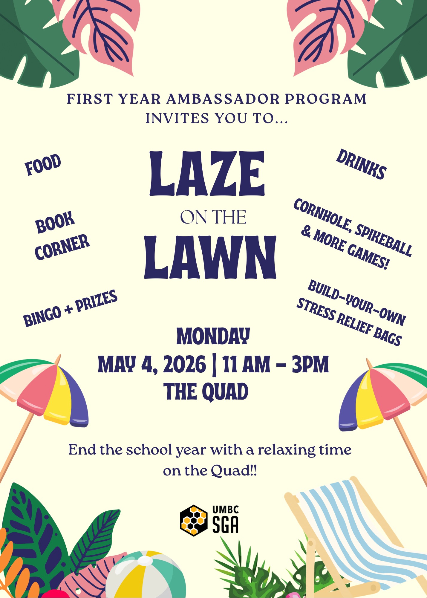 Flyer with a tropical motif advertising Laze on the Lawn.