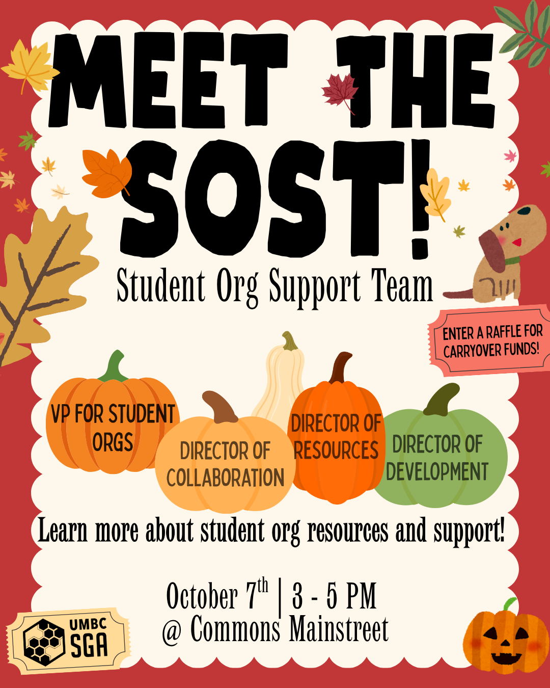 pumpkins and fall theme explaining meet the student org support team event