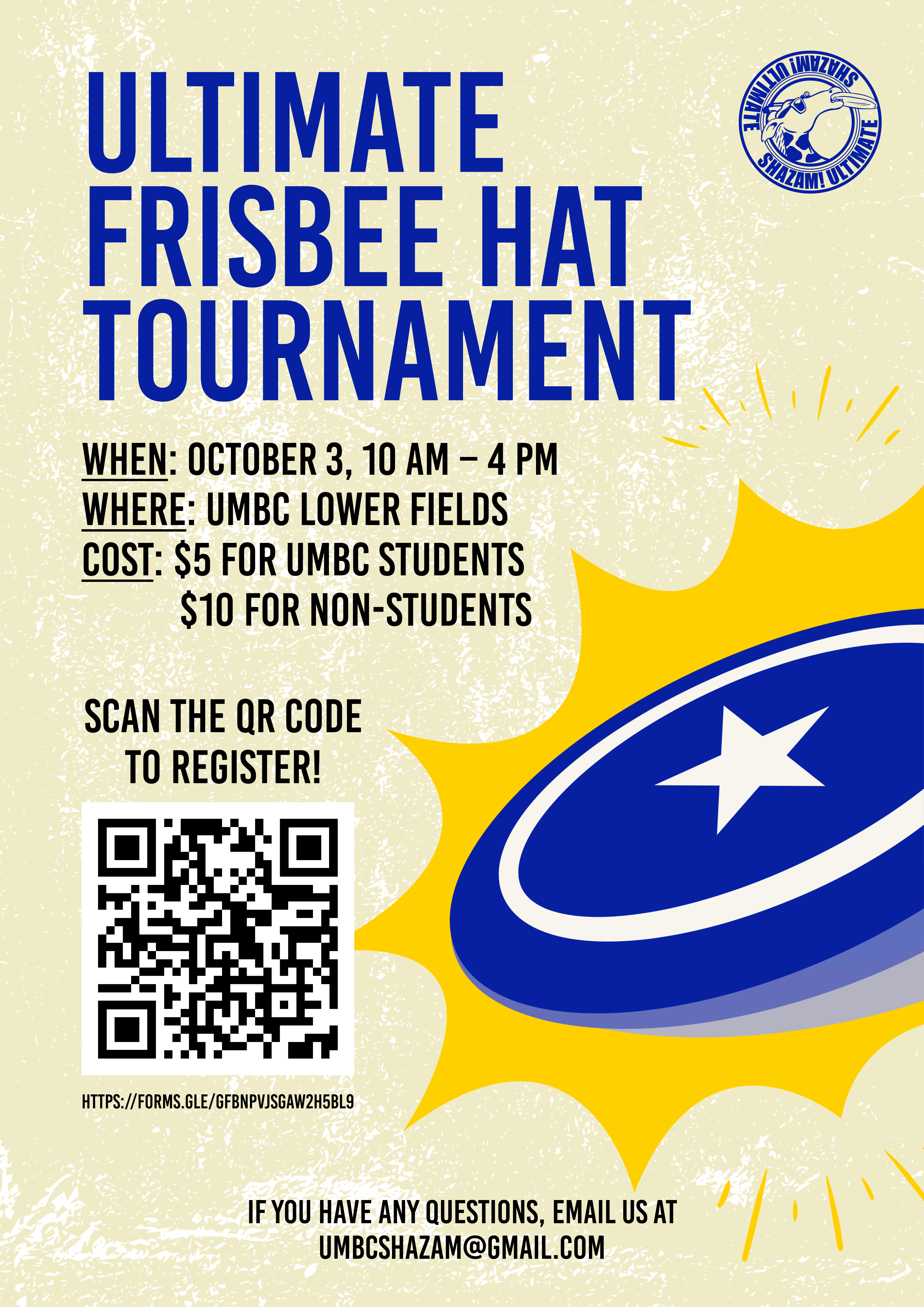 Flyer for the ultimate frisbee hat tournament.