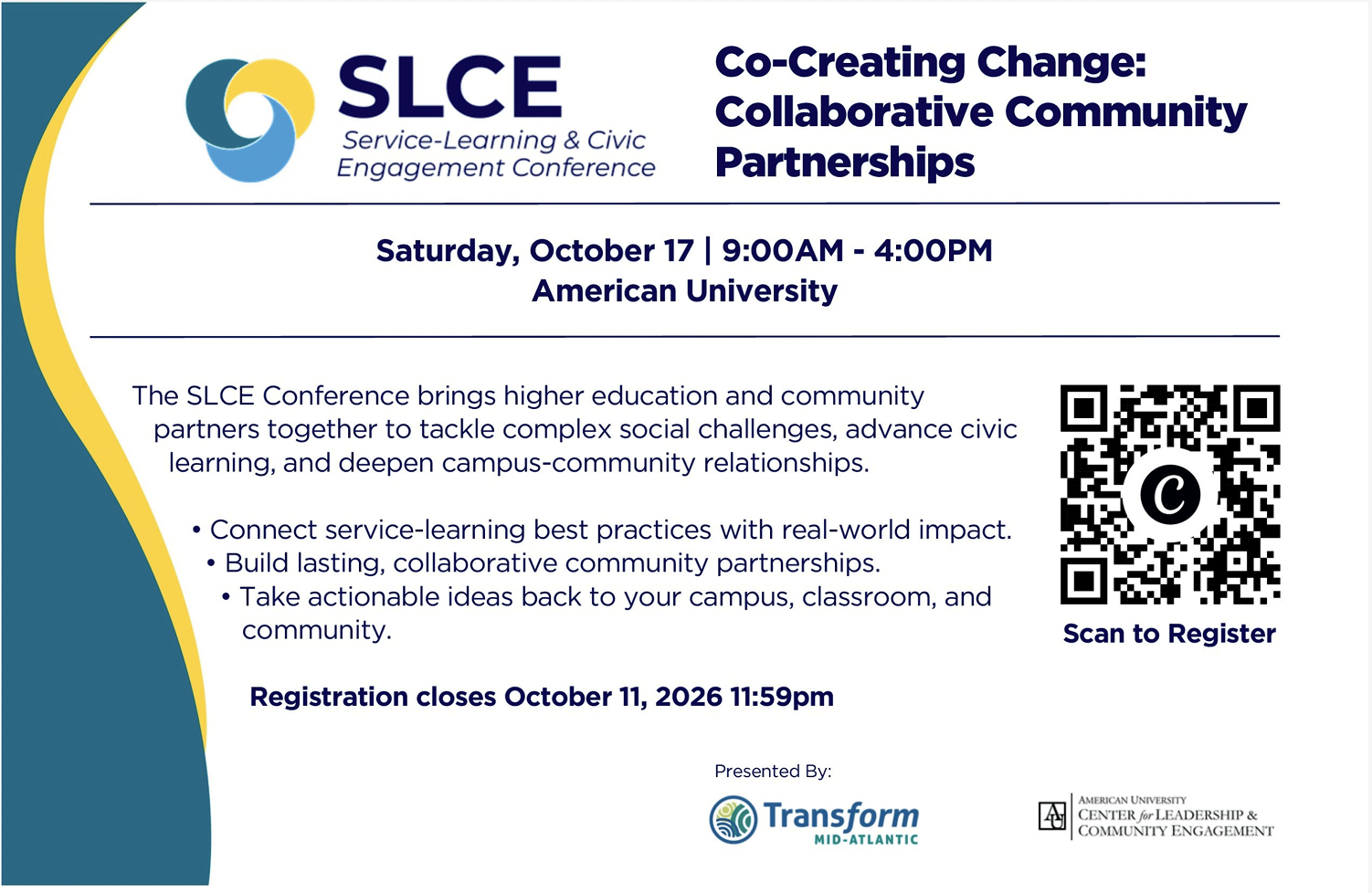 flyer to promote the SLCE Conference on Saturday, October 17