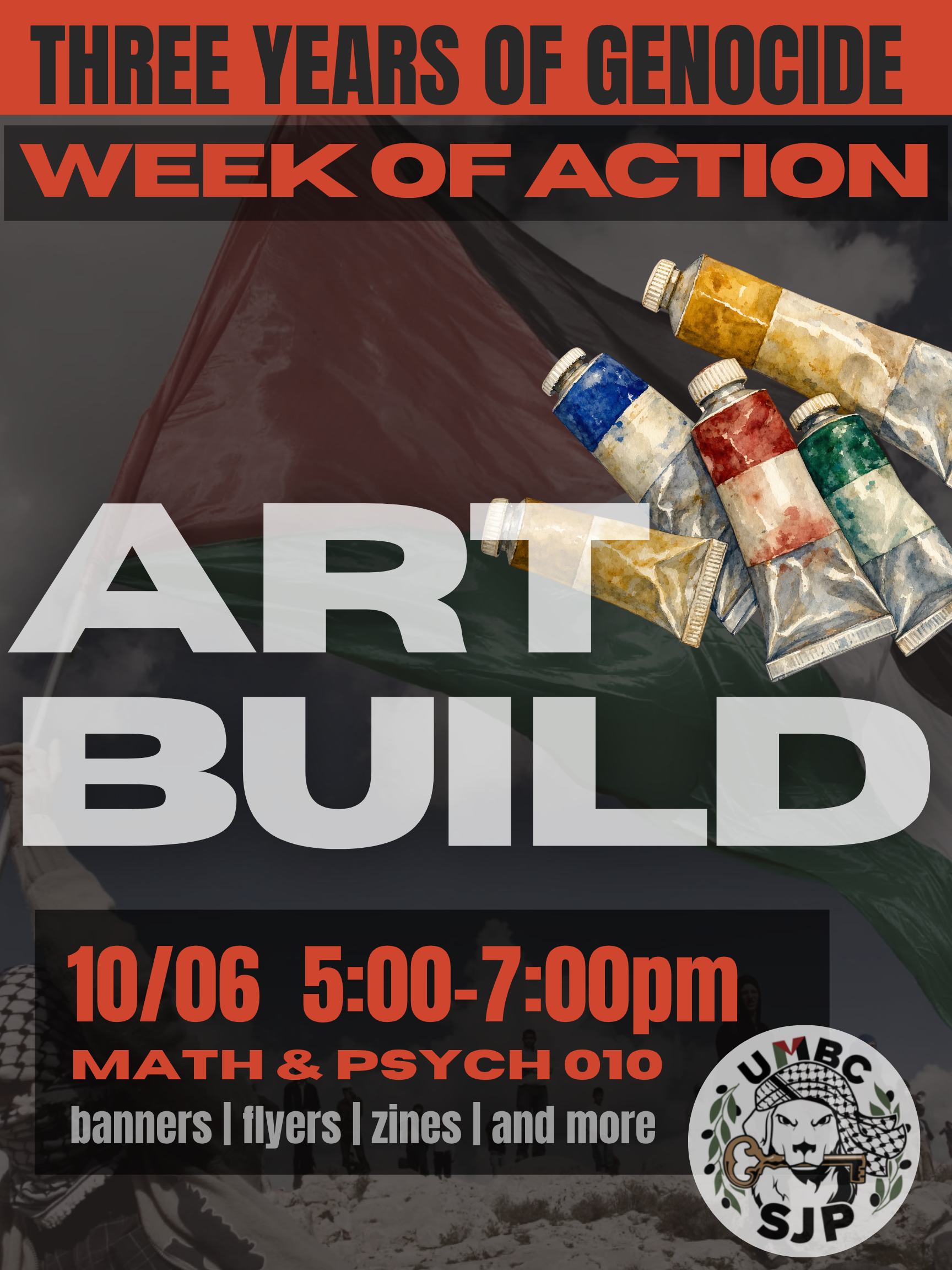 week of action art build at 5pm in math and psych