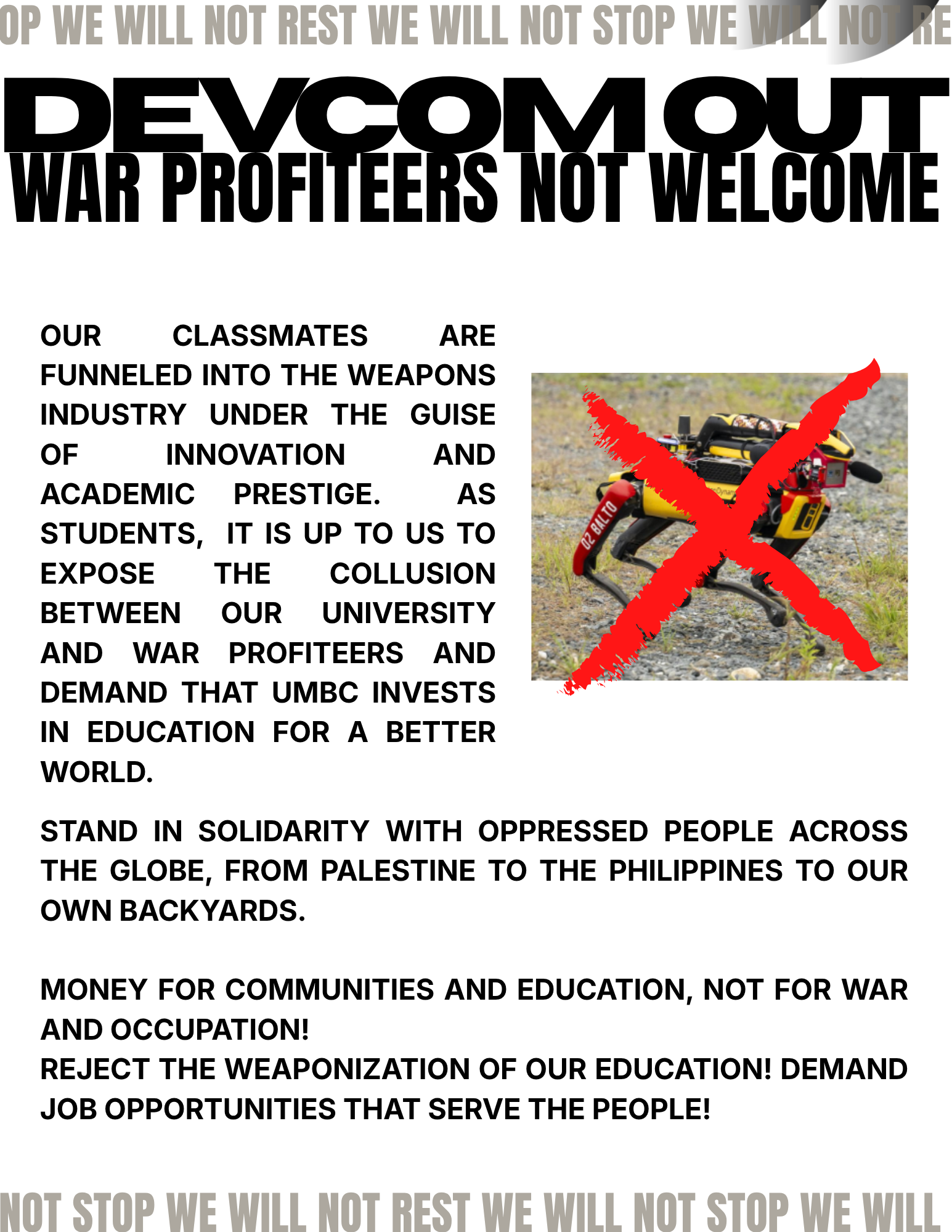 devcom out, war profiteers are not welcome