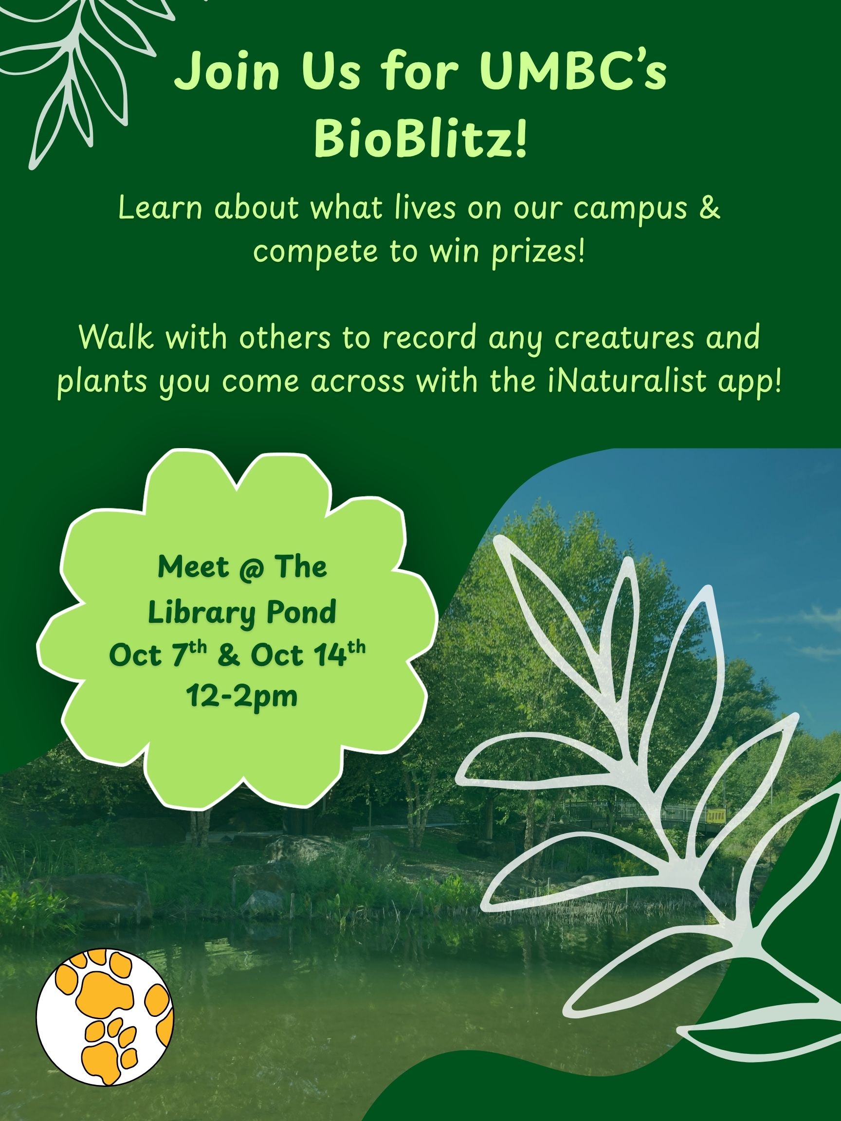 green event flyer with decorative leafs