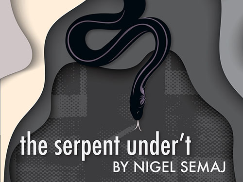 Show poster for UMBC Theatre's production of the serpent under't. Features a snake.