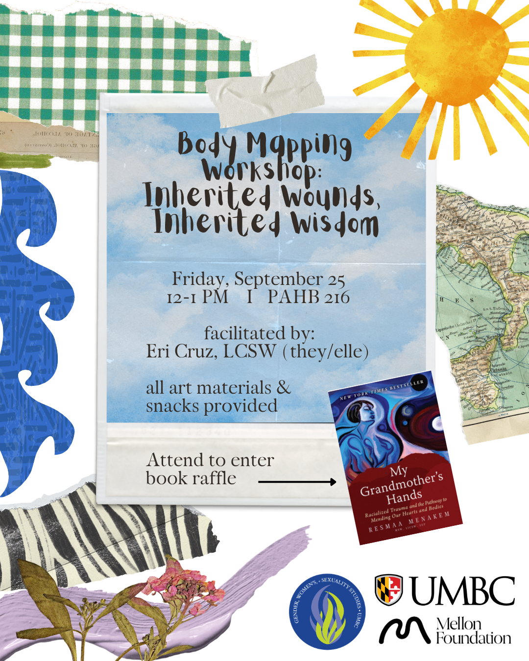 Flyer for event, text: "Body mapping workshop: inherited wounds, inherited wisdom".