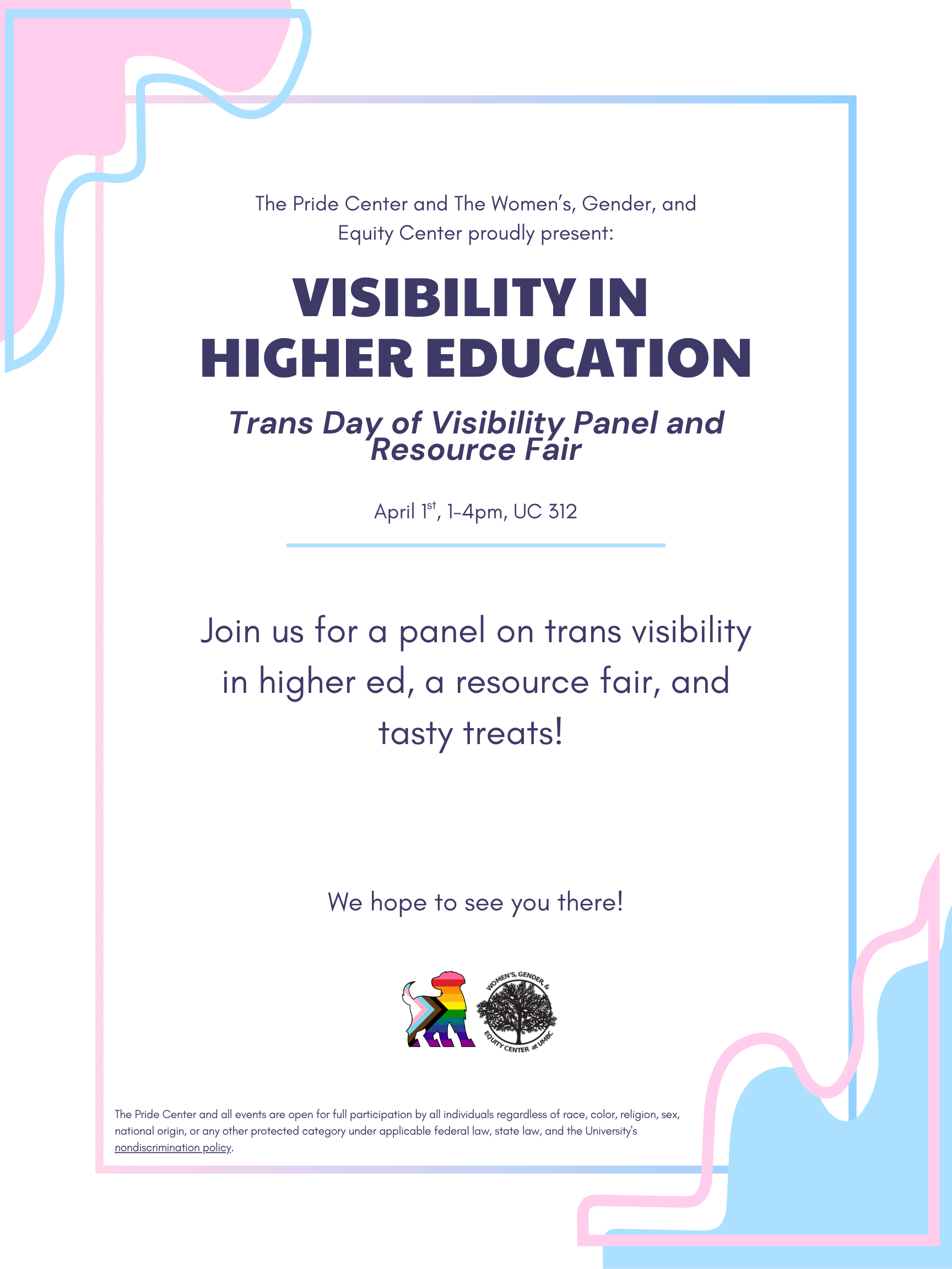 white poster with pink and blue squiggles, and the text TDOV: visibility in higher education