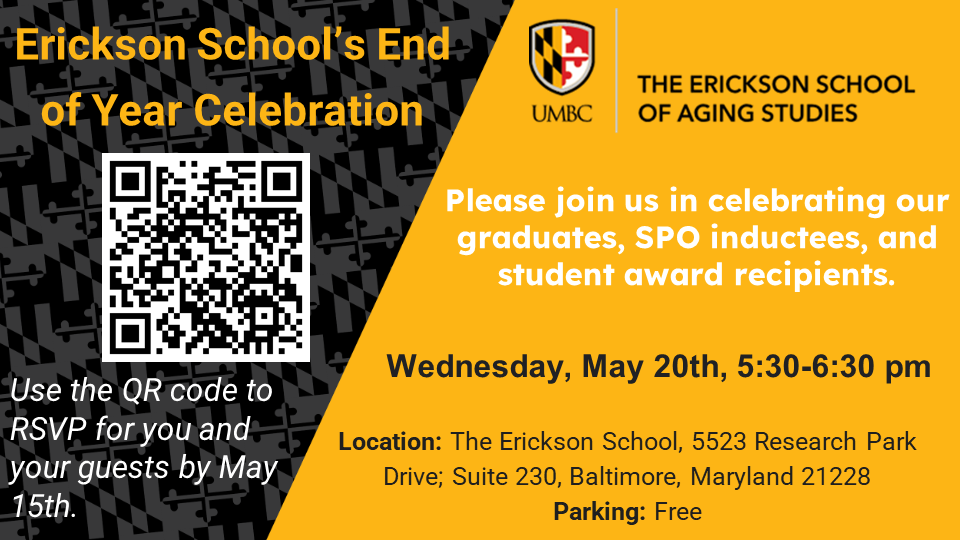 Invitation to event scheduled for May 20th from 5:30 - 6:30 PM.  5523 Research Park Drive, Suite 230, Free Parking.  Questions please contact Dianna Kearney diannak1@umbc.edu or 443-543-5677