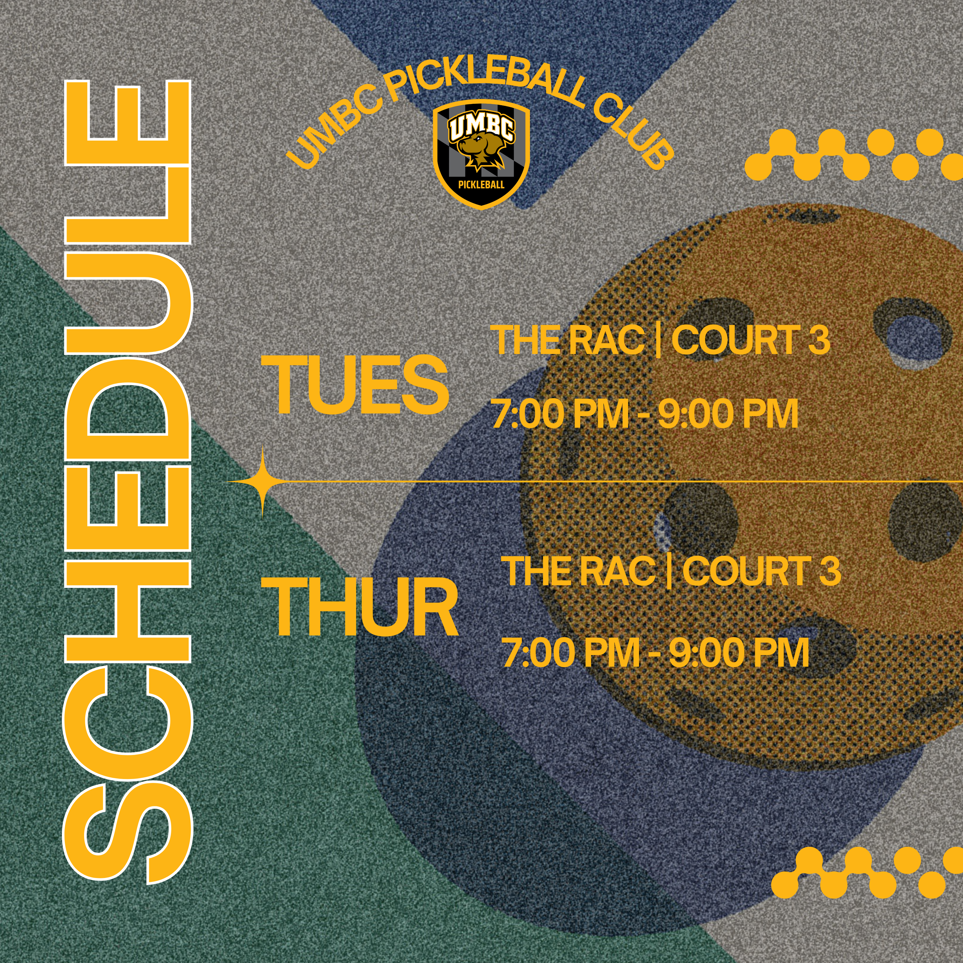 Schedule: Tues/Thurs @ The RAC Court 3 7-9pm