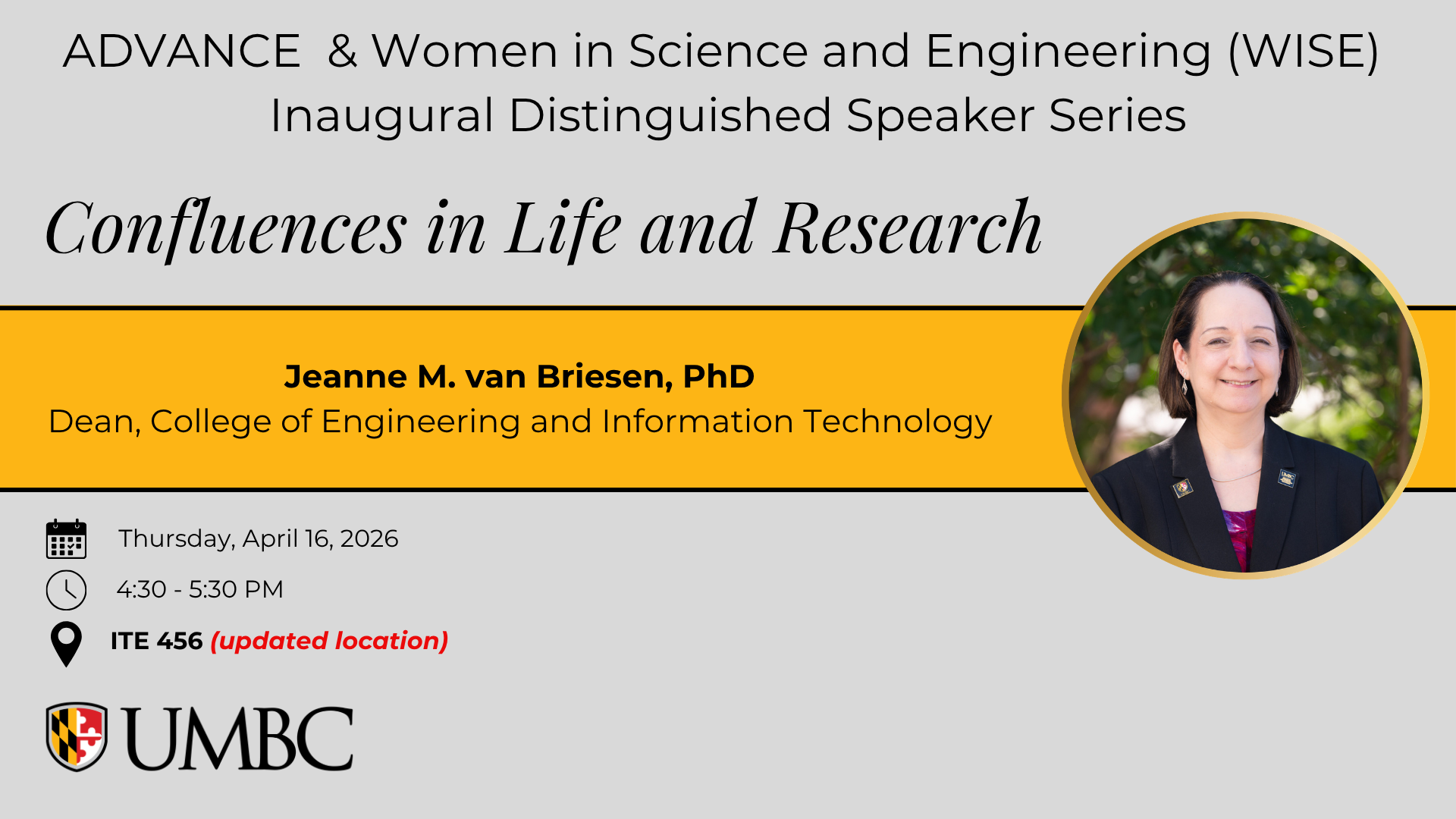 Program display for ADVANCE and WISE for speaker series of Dean van Briesen