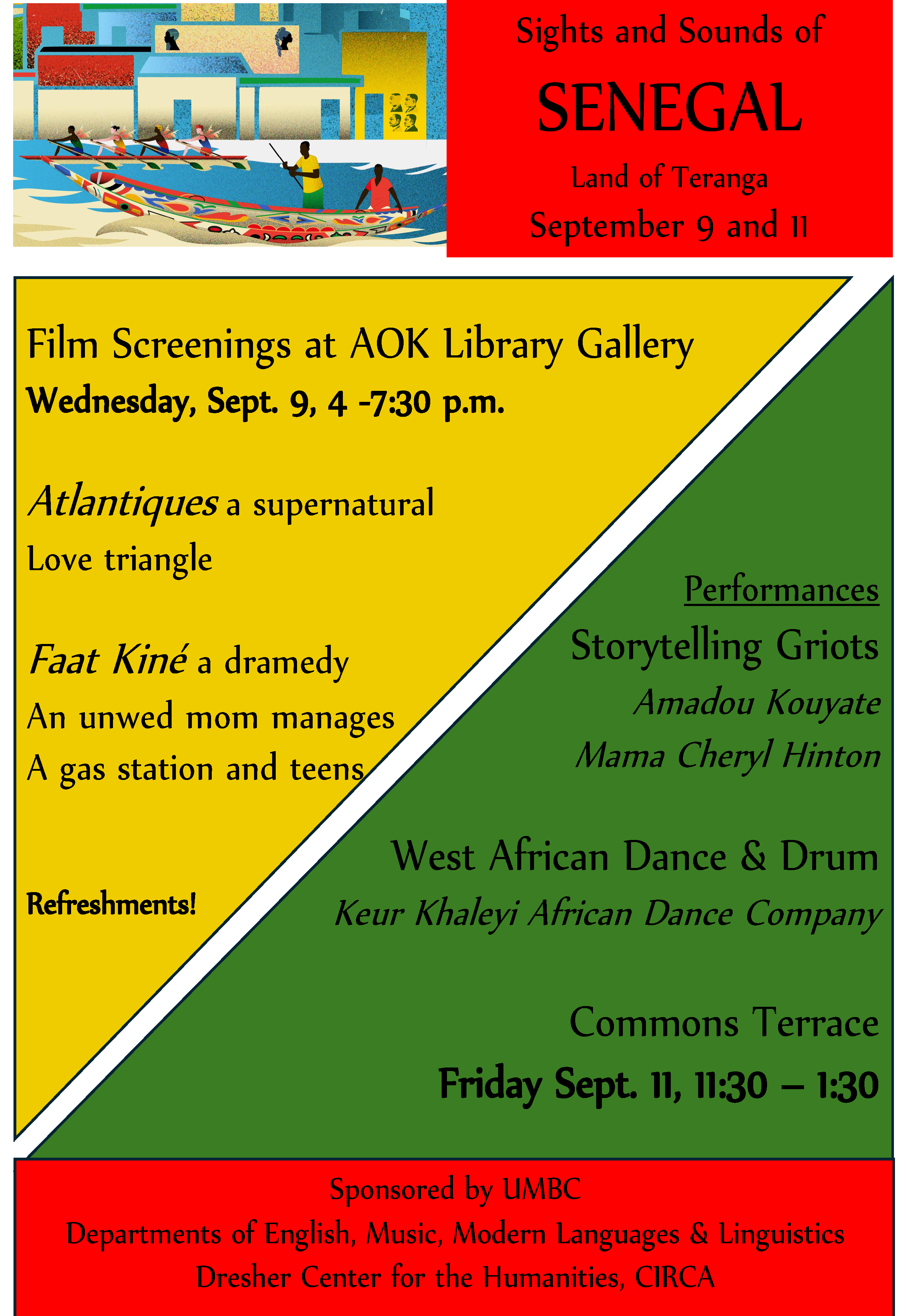A flyer promoting an event called "Sights and Sounds of Senegal"