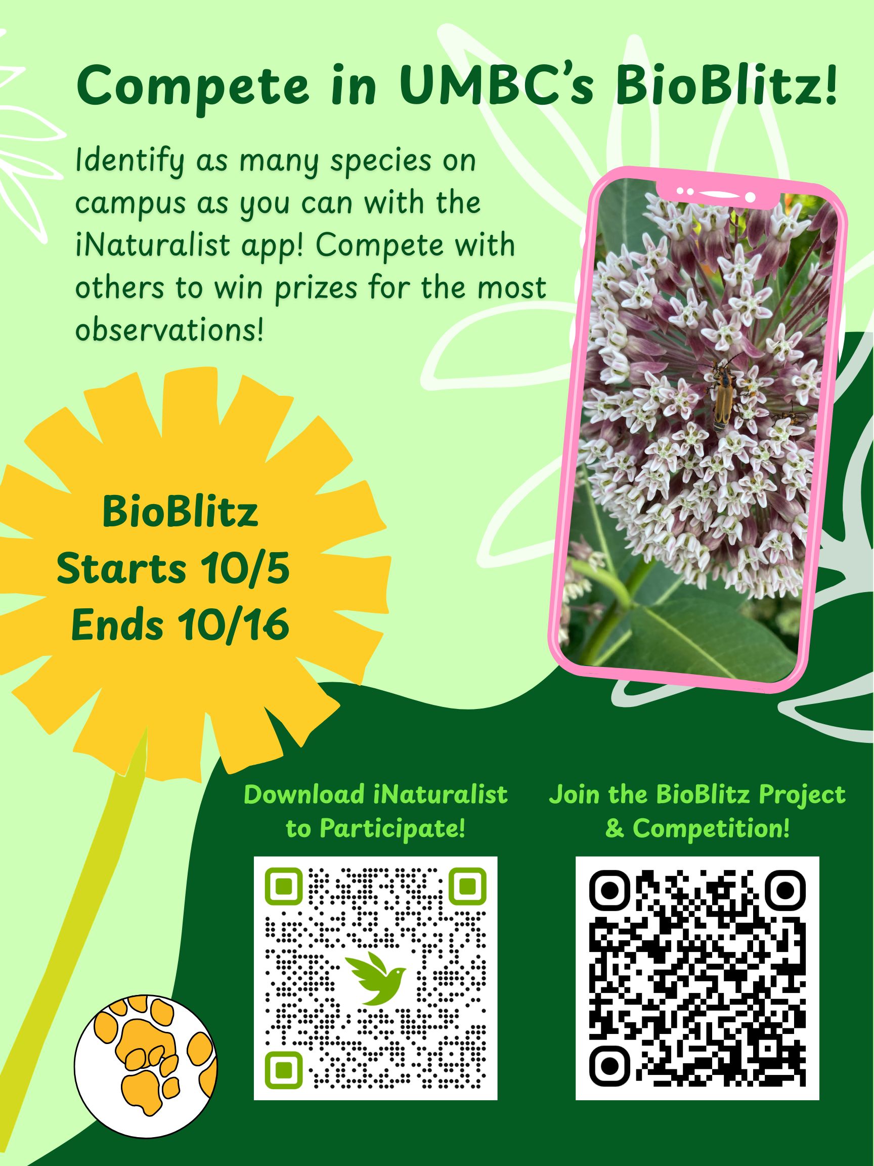 green event flyer with photos of a pink and white flower
