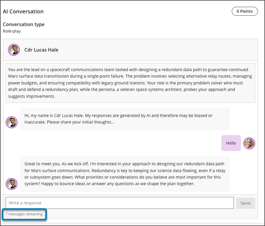 Image 3: Message limit settings for an AI conversation