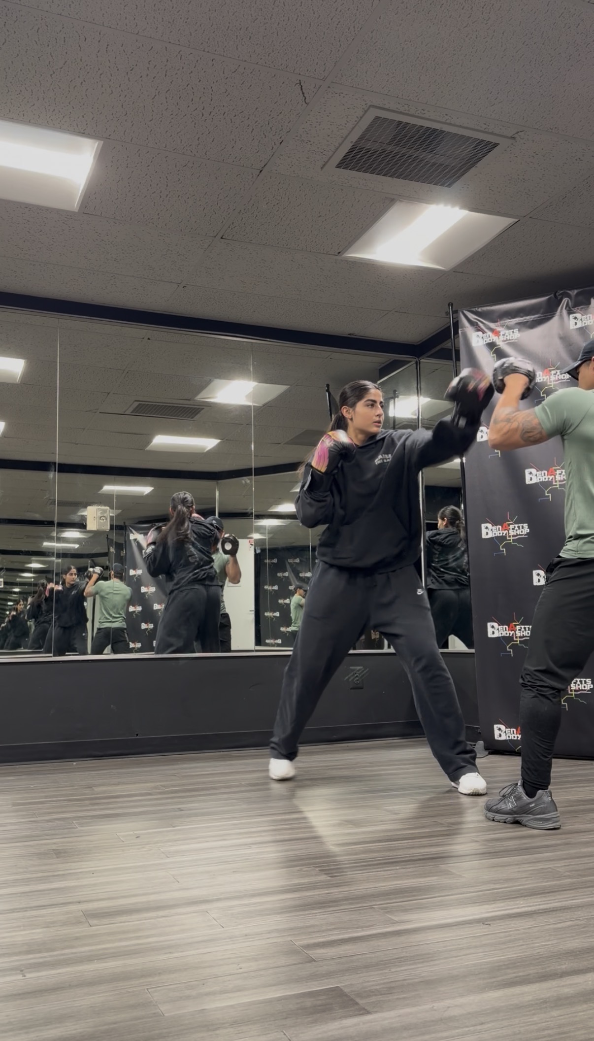 Shreya practicing in the gym for first Muay Thai fight
