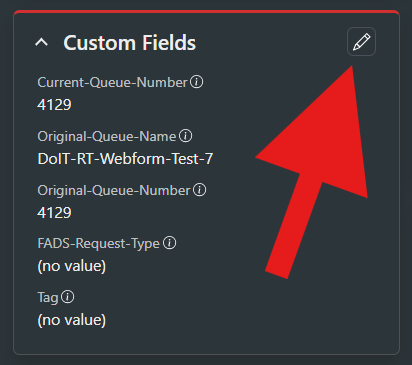 Screenshot of the custom fields that users have access to in the upgraded RT system