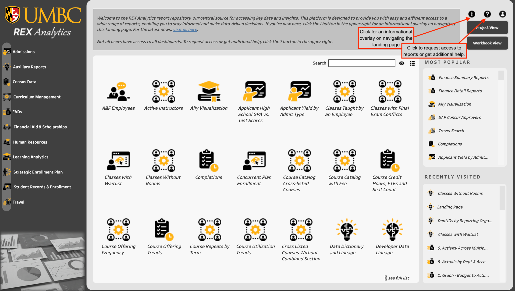 Image of REX Analytics portal with black and gold icons and a list of available folders