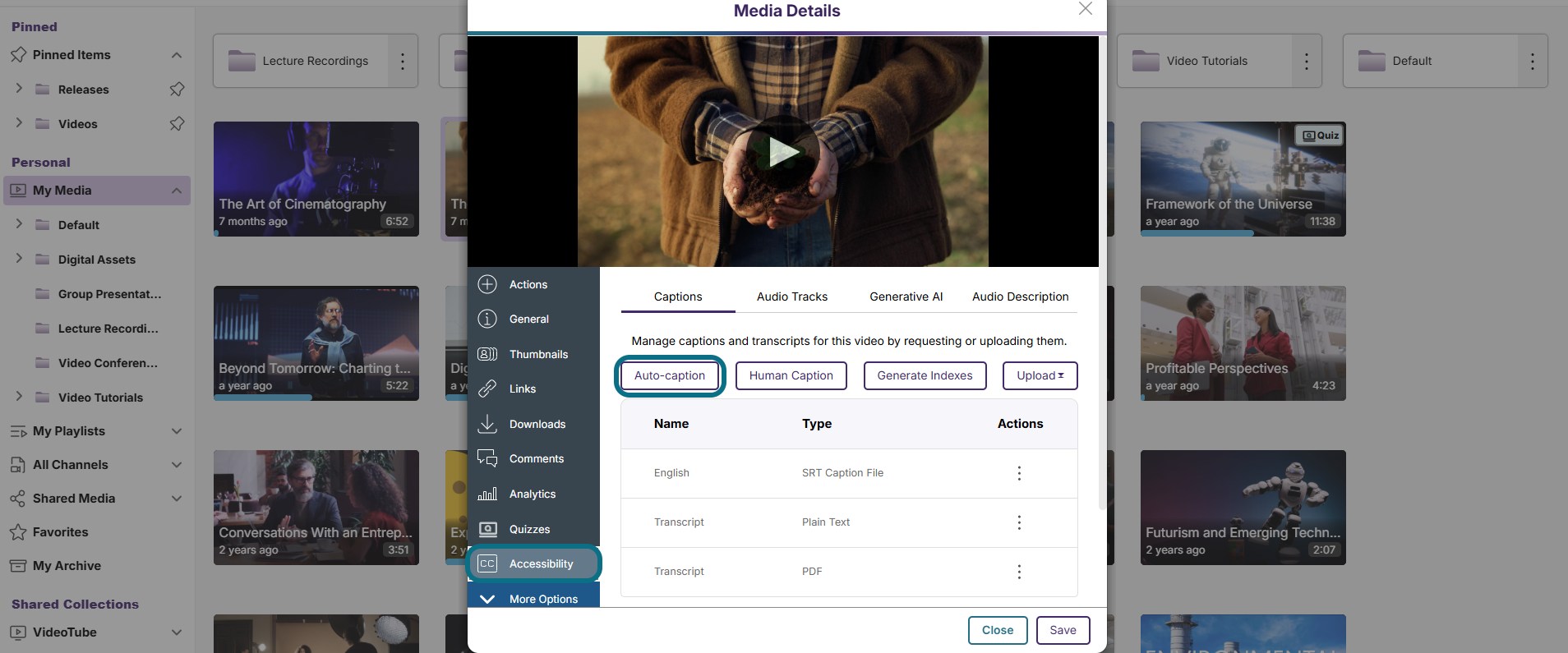 When editing in YuJa, request auto-captions and ensure Language Set selected is English.