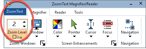 Screen magnification software, such as ZoomText” allow users to enlarge on-screen content to support accessibility and comprehension.
