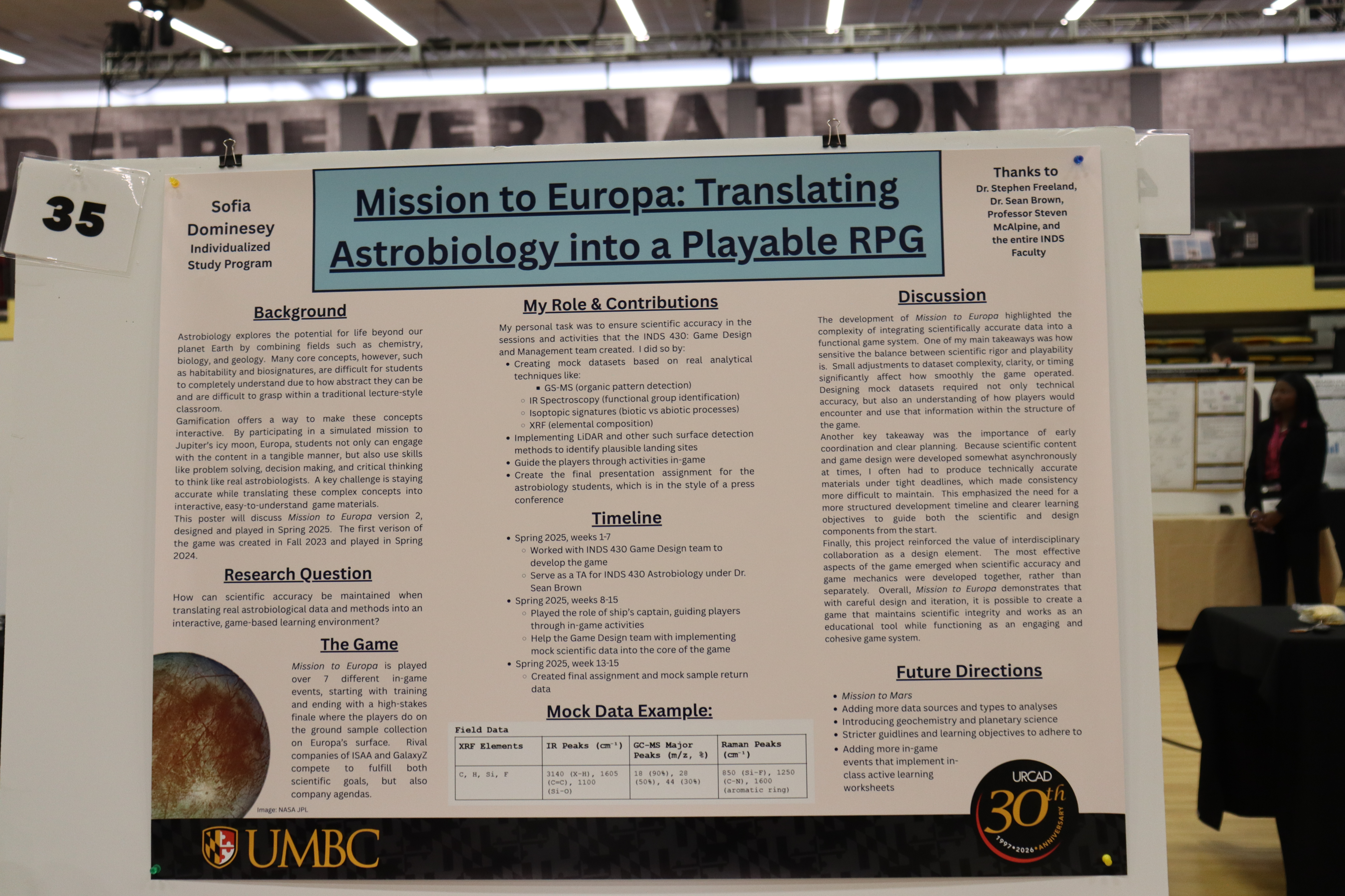Sofia's URCAD Poster titled "Mission to Europa: Translating Astrobiology Into a Playable RPG